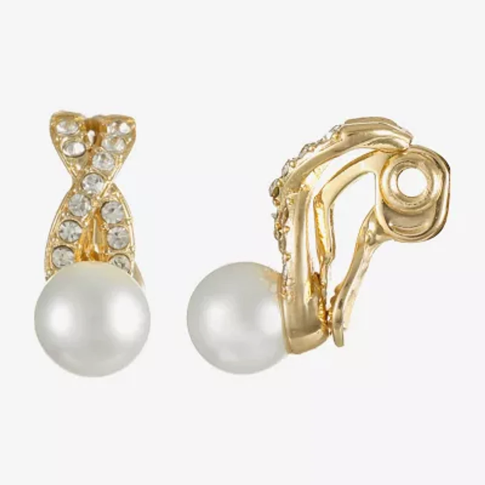 Monet Jewelry Gold Tone Womens Glass Simulated Pearl Knot Clip On Earrings