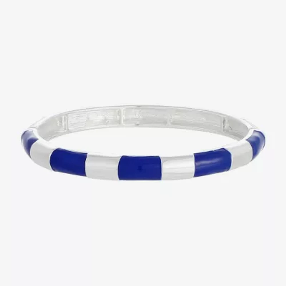 Liz Claiborne Silver Tone Striped Enamel Womens Stretch Bracelet