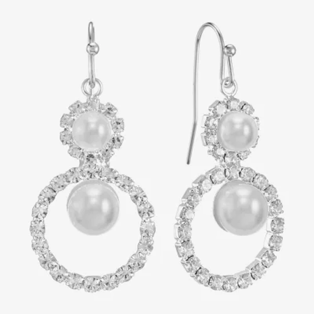 Monet Jewelry Timeless Silver Tone Womens Glass Simulated Pearl Round Drop Earrings