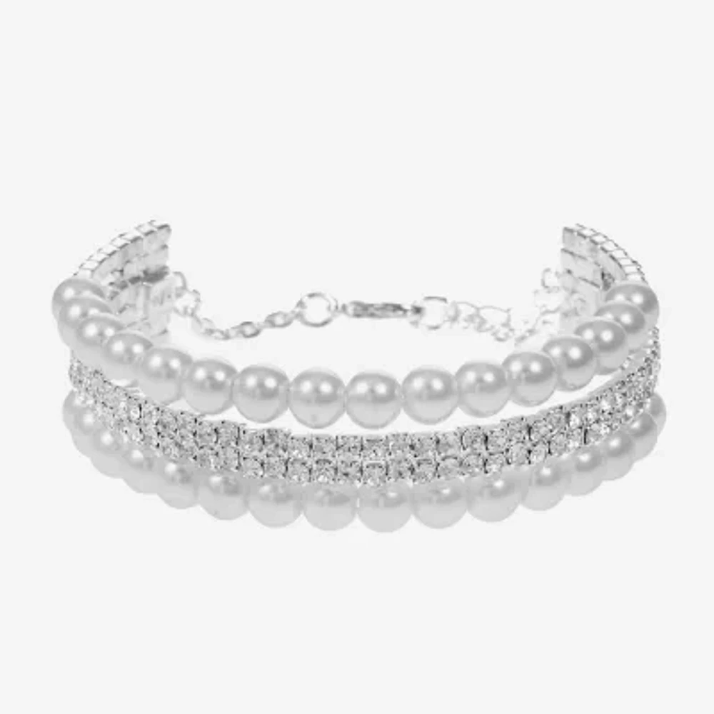 Monet Jewelry Timeless Silver Tone Womens Glass Cuff Bracelet