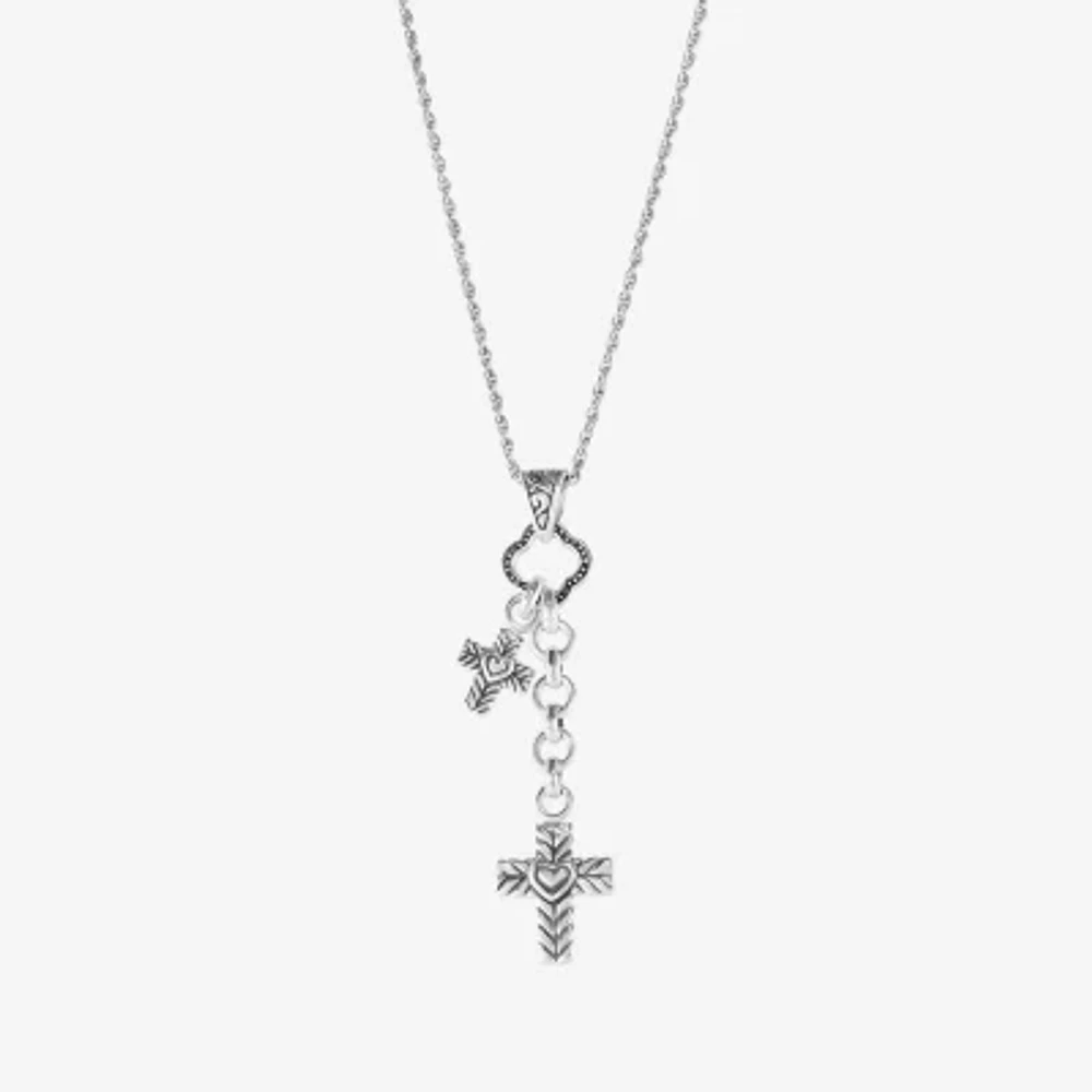 Bali Inspired Womens Enhanced Sterling Silver Cross 18 Inch Pendant Necklace