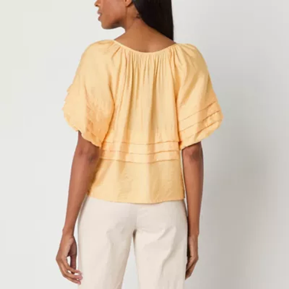 Liz Claiborne Womens Round Neck Short Sleeve Blouse