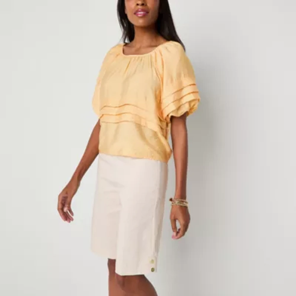 Liz Claiborne Womens Round Neck Short Sleeve Blouse