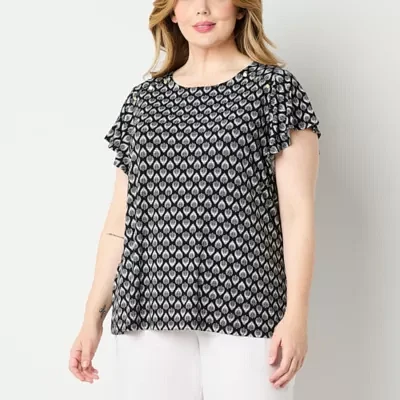 Liz Claiborne Womens Round Neck Short Sleeve Plus Blouse