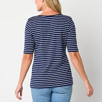 St. John's Bay Womens Boat Neck Elbow Sleeve Tall T-Shirt