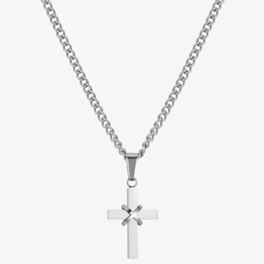 J.P. Army Men's Jewelry Stainless Steel 24 Inch Curb Cross Chain Necklace