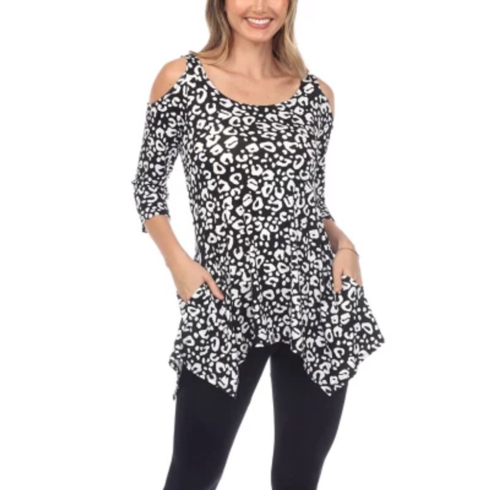 White Mark Womens Scoop Neck 3/4 Sleeve Tunic Top