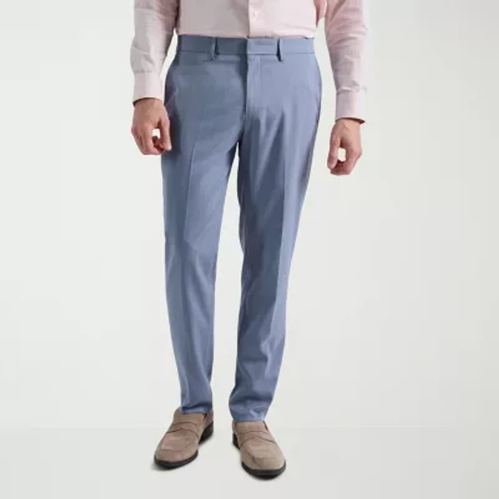Haggar Smart Wash Tonal Plaid Mens Stretch Fabric Slim Fit Flat Front Suit Pant