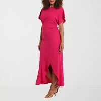 London Style Womens Short Sleeve Eyelet Midi Fit + Flare Dress Petite