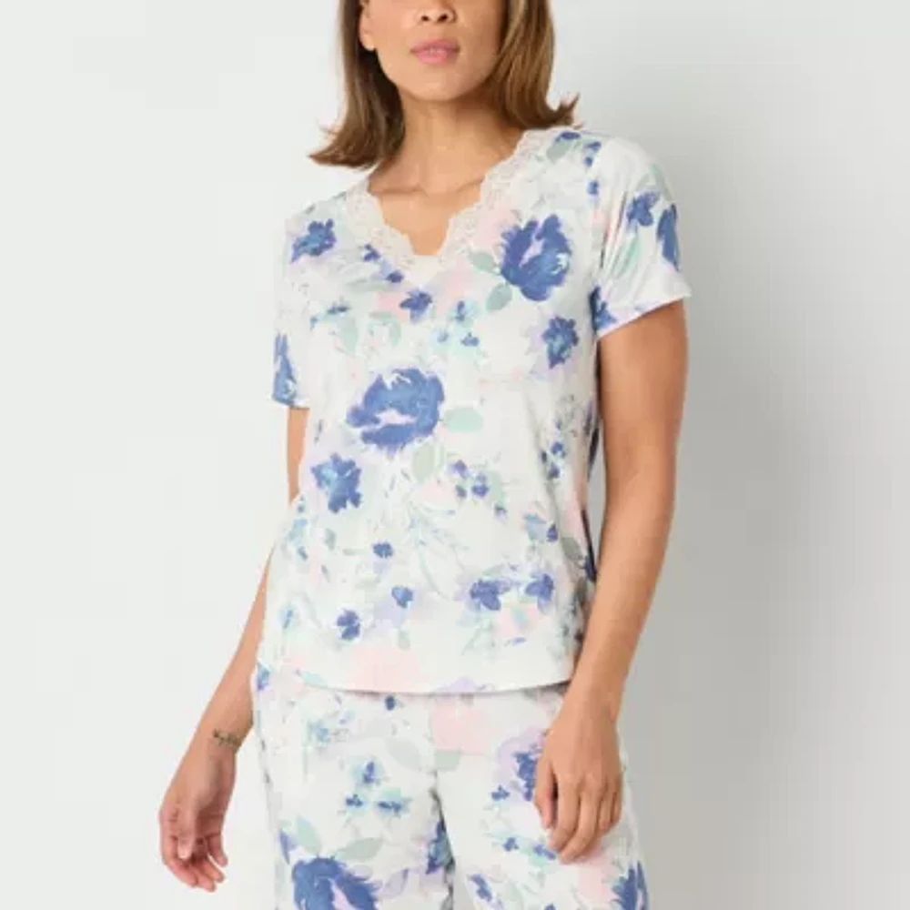 Ambrielle Womens V Neck Short Sleeve Pajama Top