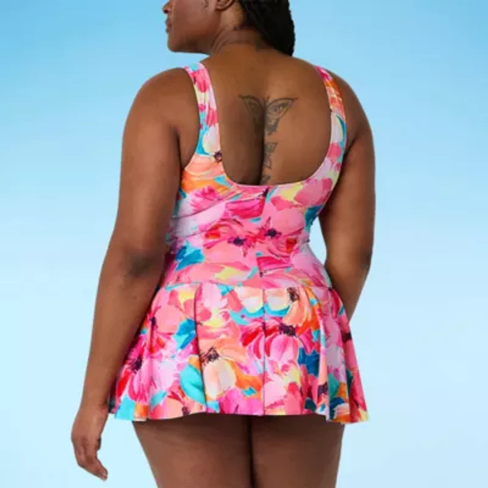 Sonnet Shores Womens Floral Plus Swim Dress
