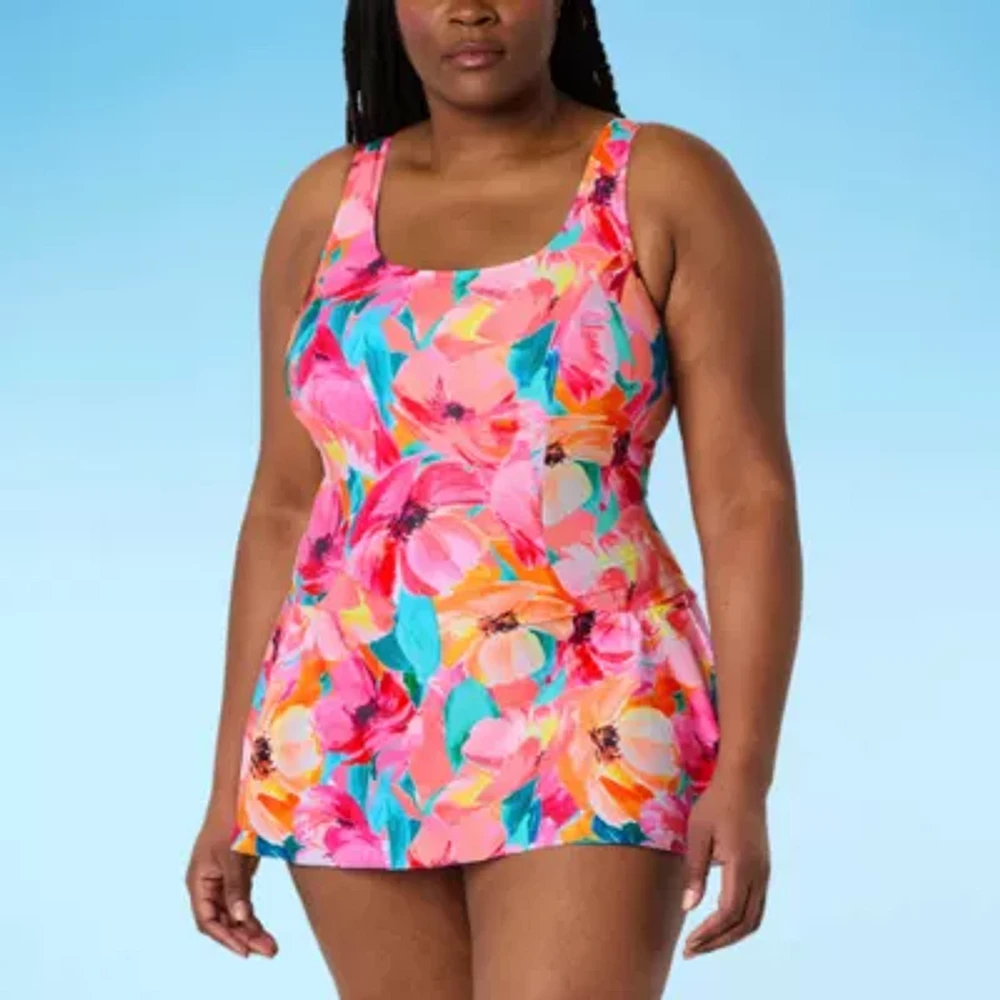 Sonnet Shores Womens Floral Plus Swim Dress