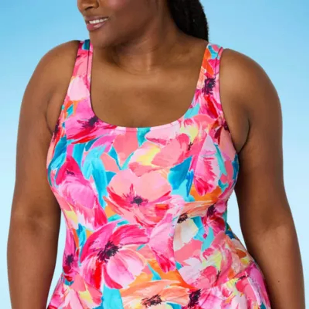 Sonnet Shores Womens Floral Plus Swim Dress