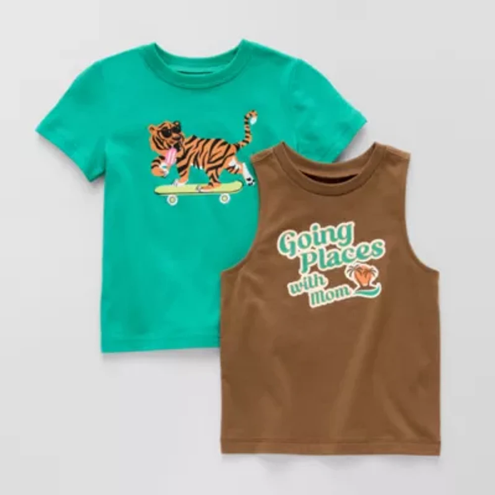 Okie Dokie Toddler & Little Boys Crew Neck Sleeveless Regular Fit 2-pc. Graphic T-Shirt