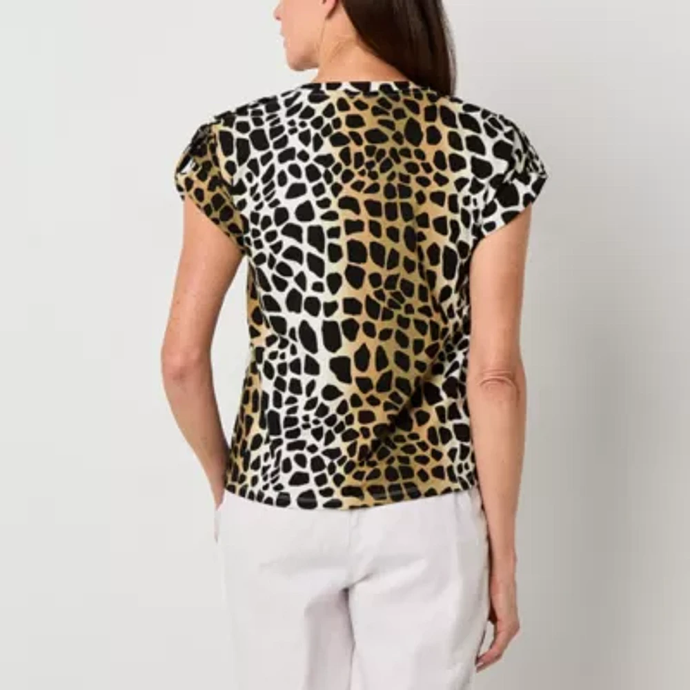 Liz Claiborne Womens Round Neck Short Sleeve Blouse