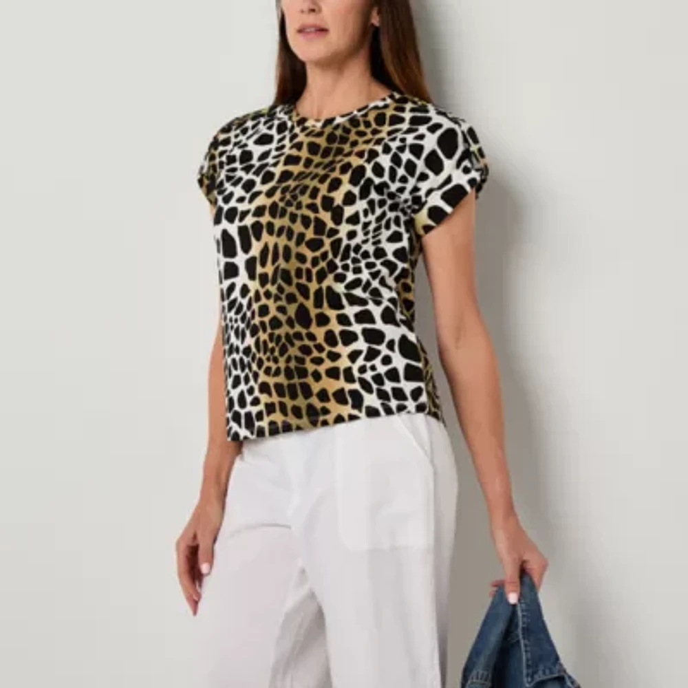 Liz Claiborne Womens Round Neck Short Sleeve Blouse