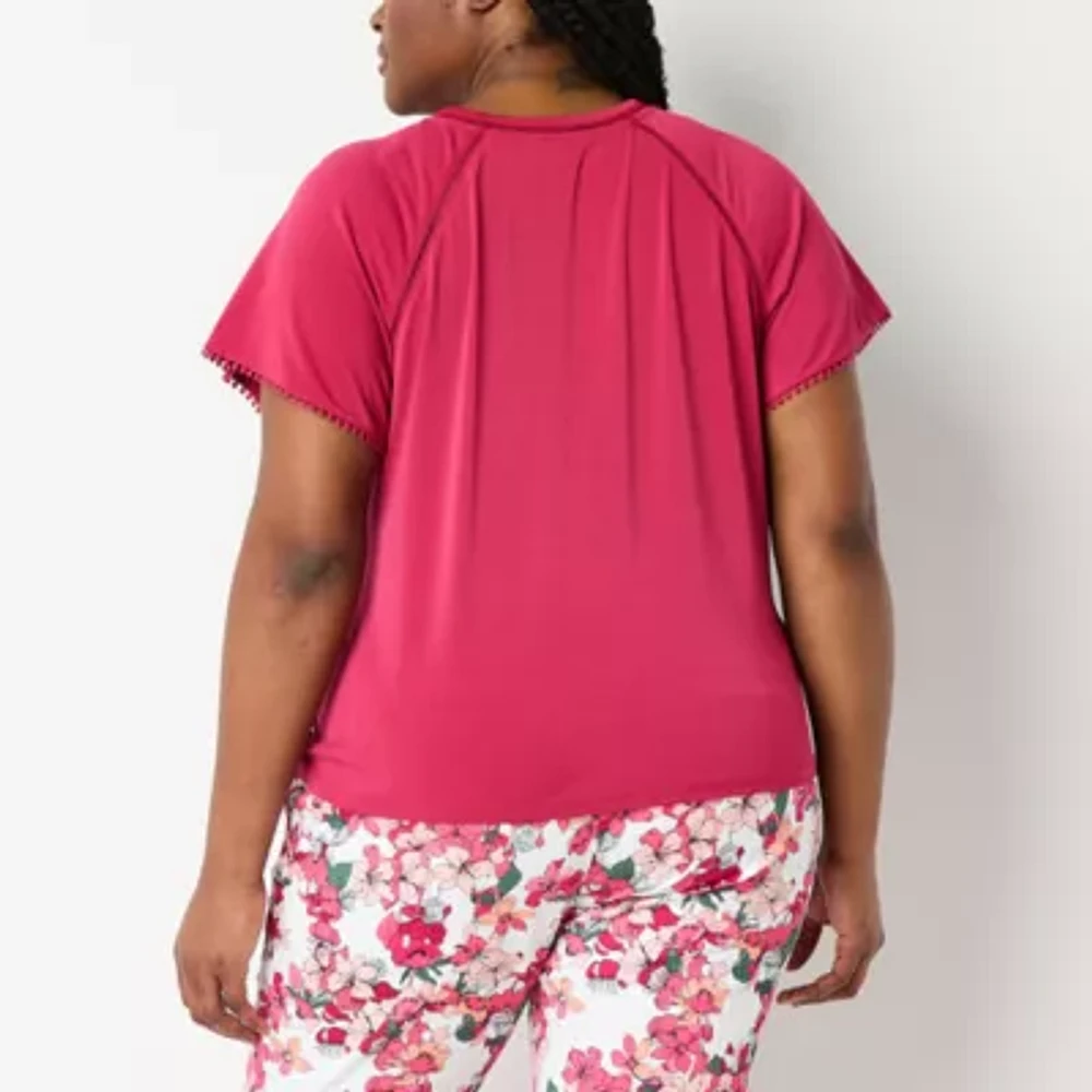 Liz Claiborne Womens Round Neck Short Sleeve Plus Blouse