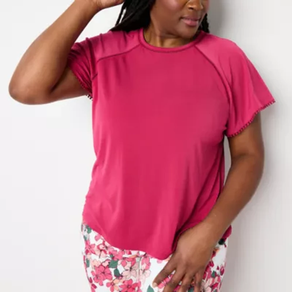 Liz Claiborne Womens Round Neck Short Sleeve Plus Blouse