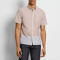 Van Heusen Everyday Defense Stain Shield Mens Short Sleeve Slim Fit Stretch Fabric Wrinkle Free Button-Down Shirt