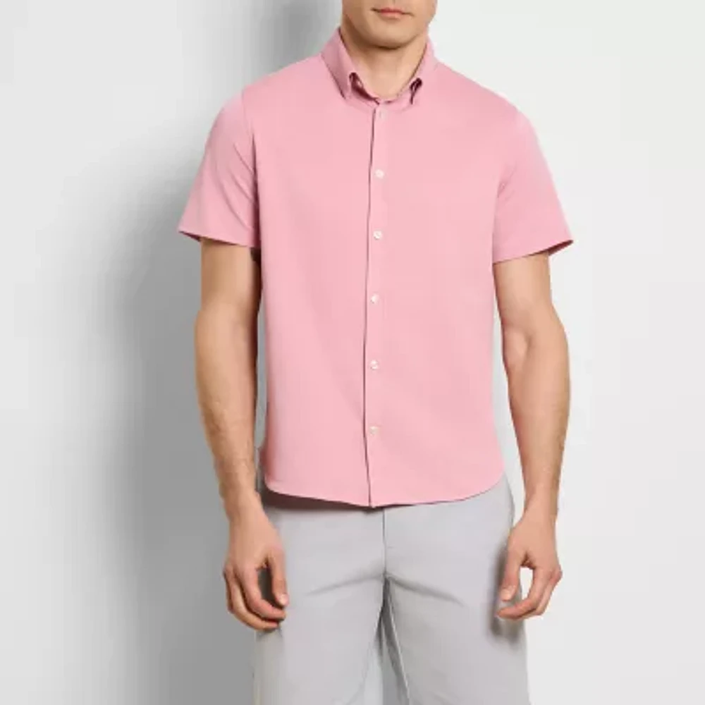 Van Heusen Performance Mens Short Sleeve Slim Fit Stretch Fabric Button-Down Shirt
