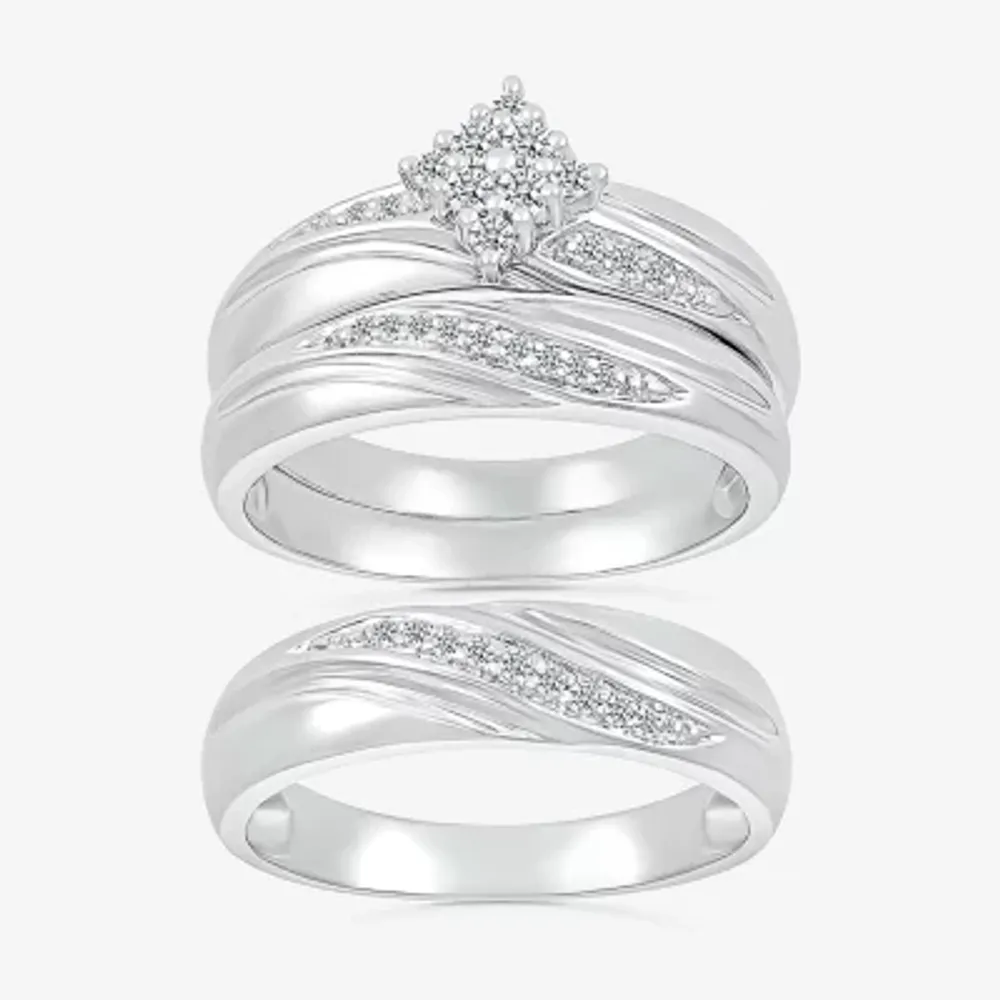 4.65mm Unisex Adult 1/4 CT. T.W. Natural White Diamond 10K White Gold Marquise Side Stone Wedding Ring Set