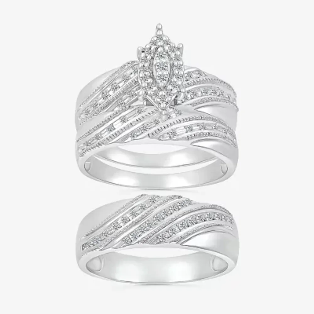 5.20mm Unisex Adult 1/3 CT. T.W. Natural White Diamond 10K White Gold Marquise Halo Side Stone Ring Set