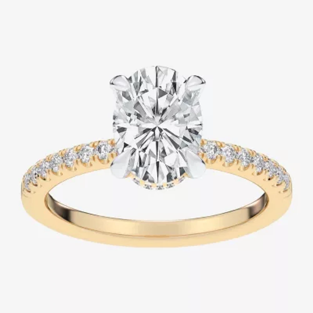 G-H / Si1-Si2 Womens 1/ CT. T.W. Lab Grown White Diamond 14K Gold Oval Side Stone Engagement Ring