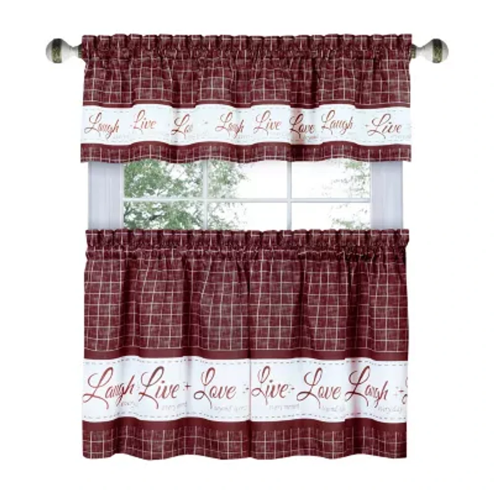 Achim Live; Love; Laugh 3-pc. Rod Pocket Kitchen Curtains & Drapes Window Set