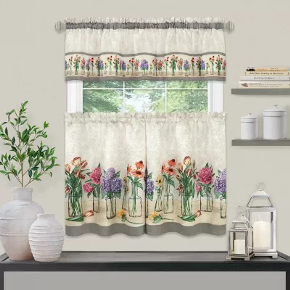 Achim Garden Blooms 3-pc. Rod Pocket Kitchen Curtains & Drapes Window Set