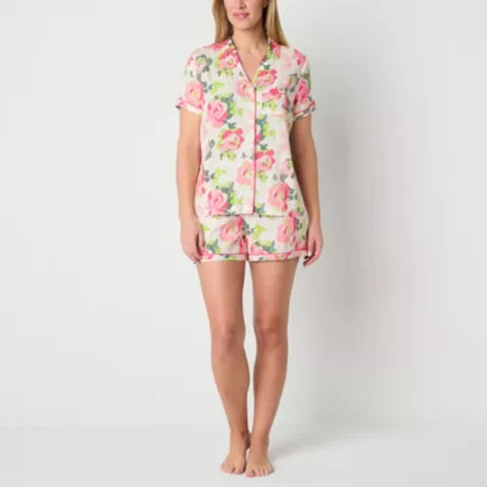 Liz Claiborne Womens Poplin Short Sleeve 2-pc. Pajama Sets