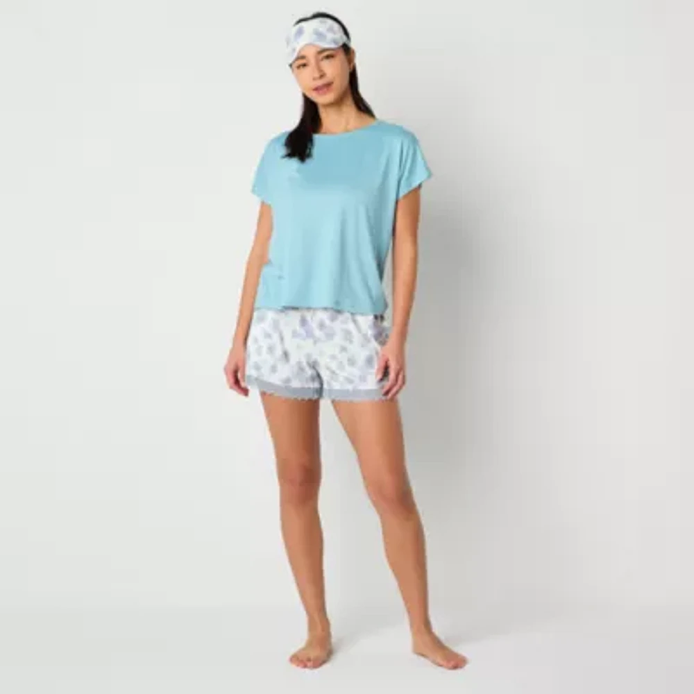 Ambrielle Womens Crew Neck Short Sleeve 3-pc. Pajama Sets