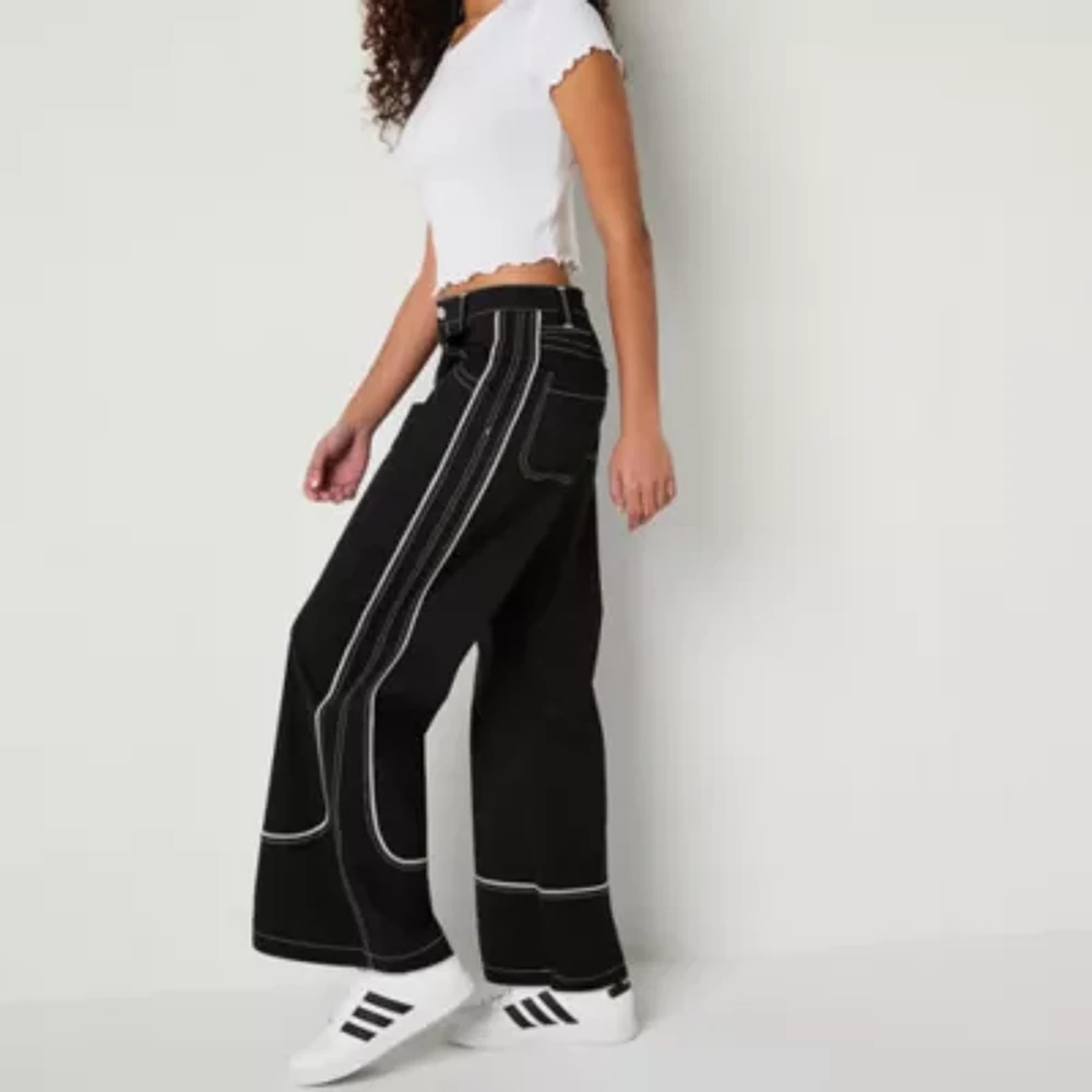 Forever 21 Womens Wide Leg Low Rise Regular Fit Juniors Pull-On Pant