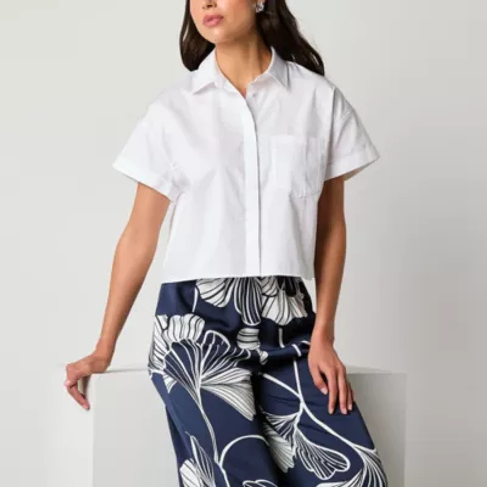 Worthington Womens Short Sleeve Blouse