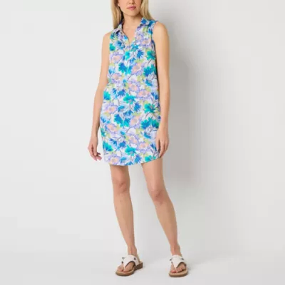 St. John's Bay Womens Sleeveless Floral Shift Dress