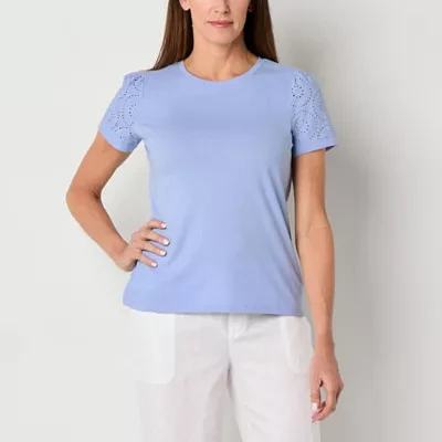 Liz Claiborne Womens Crew Neck Short Sleeve Blouse