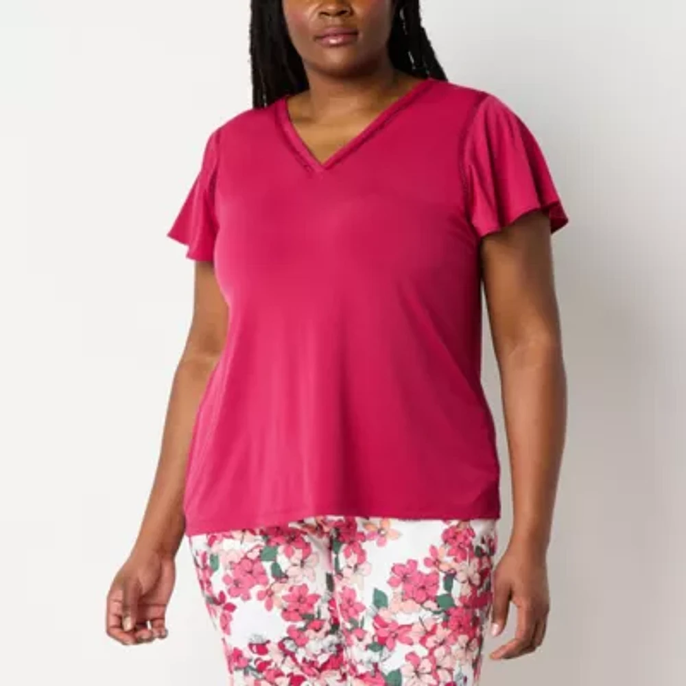 Liz Claiborne Womens V Neck Short Sleeve Plus Blouse