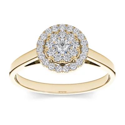 1/3 CT.T.W. Natural Diamond 10K Yellow Gold Round Cluster Engagement Ring