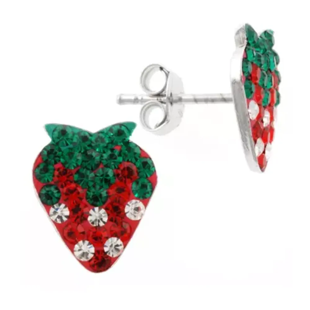 Silver Treasures Strawberry Multi Color Crystal Sterling Silver 11.5mm Stud Earrings