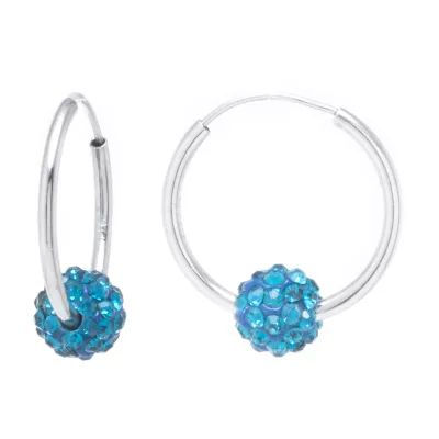 Silver Treasures Womens Red Crystal Sterling 16mm Hoop Earrings