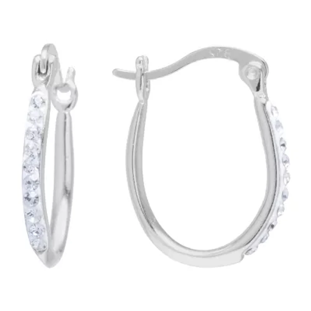 Silver Treasures Womens Crystal Sterling Silver 18mm Hoop Earrings