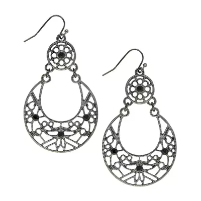 1928 Black Tone Womens Black Drop Earrings