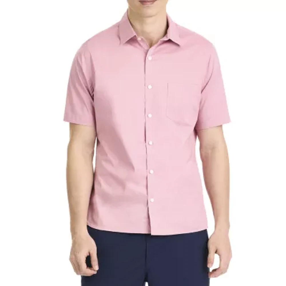 Van Heusen Stain Shield Mens Short Sleeve Slim Fit Stretch Fabric Button-Down Shirt