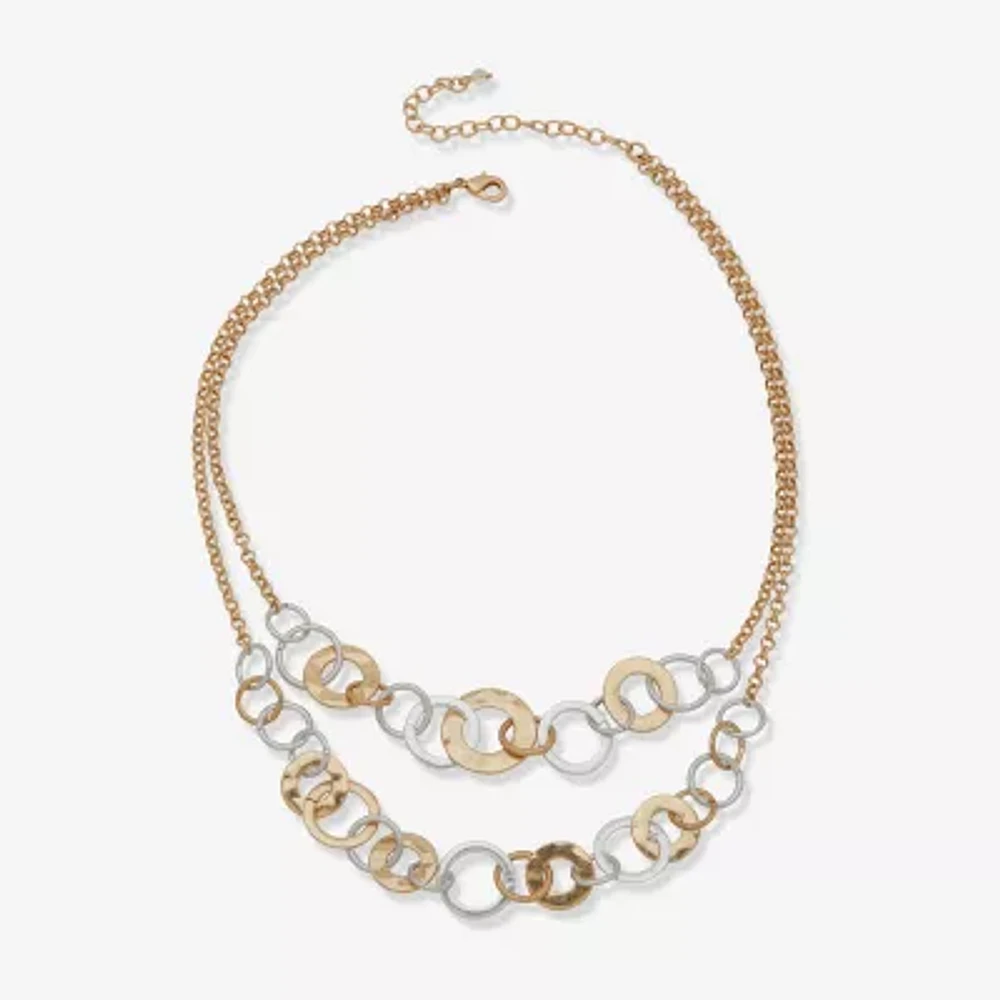 a.n.a Two Tone Hammered Womens 16 Inch Collar Necklace