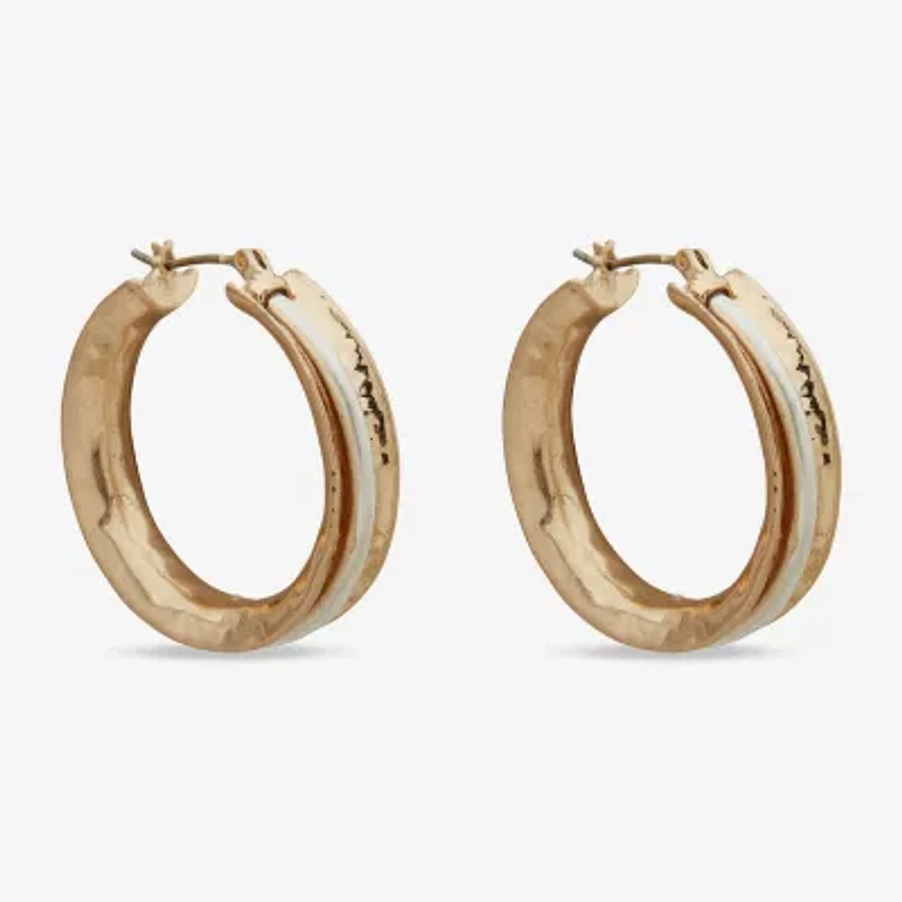 a.n.a Two Tone Hammered Womens 32mm Hoop Earrings