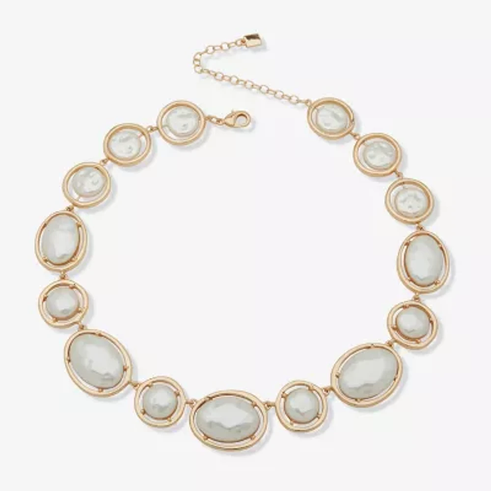 Worthington Gold Tone Coin Womens White 17 Inch Collar Necklace