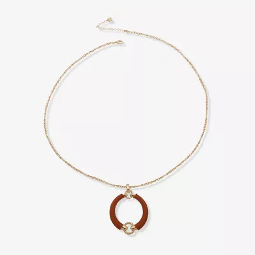 Worthington Gold Tone Cognac Leather Womens 34 Inch Pendant Necklace