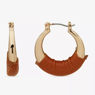 Worthington Gold Tone Cognac Leather Womens 23.8mm Hoop Earrings