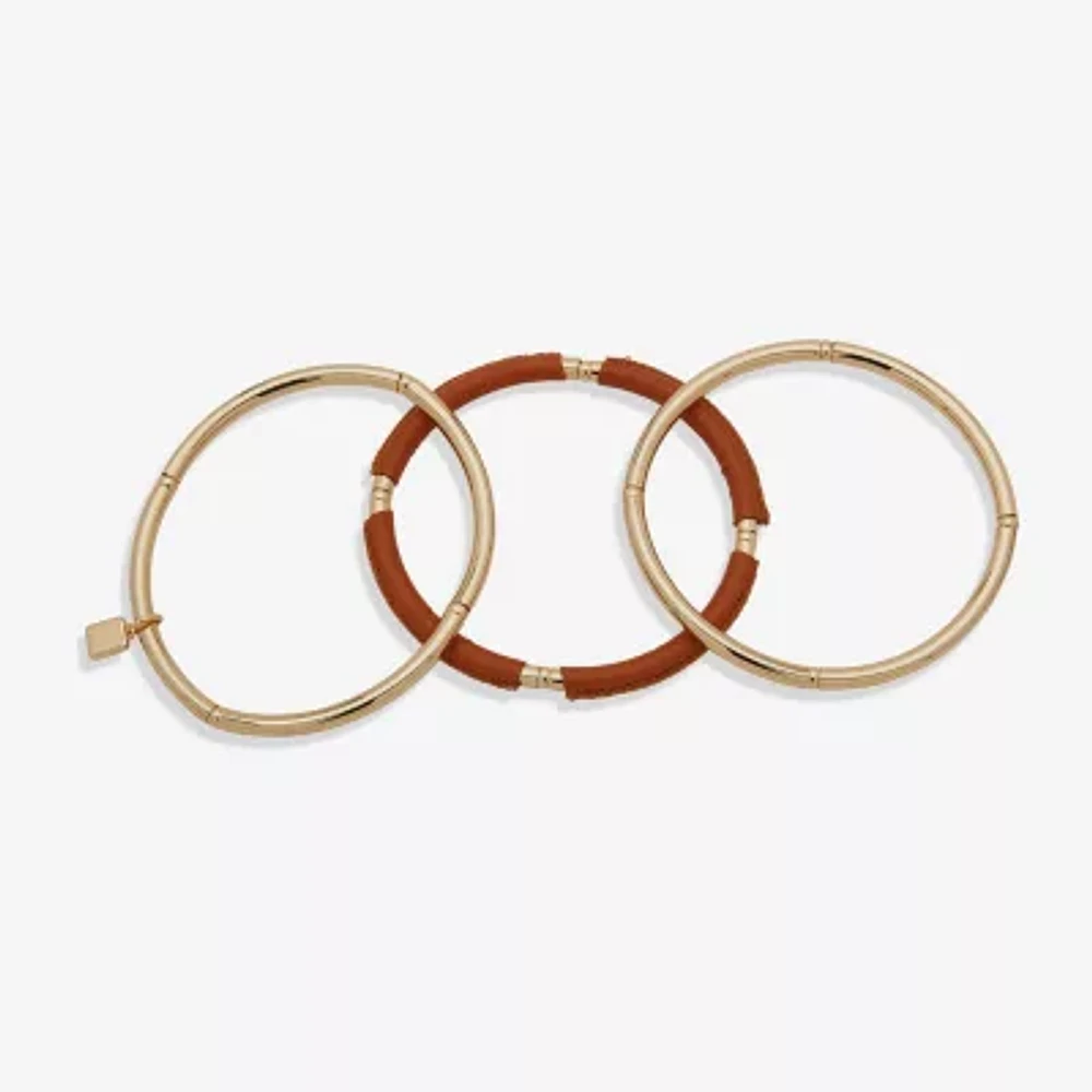Worthington Gold Tone Cognac Leather Womens 3-pc. Bracelet Set