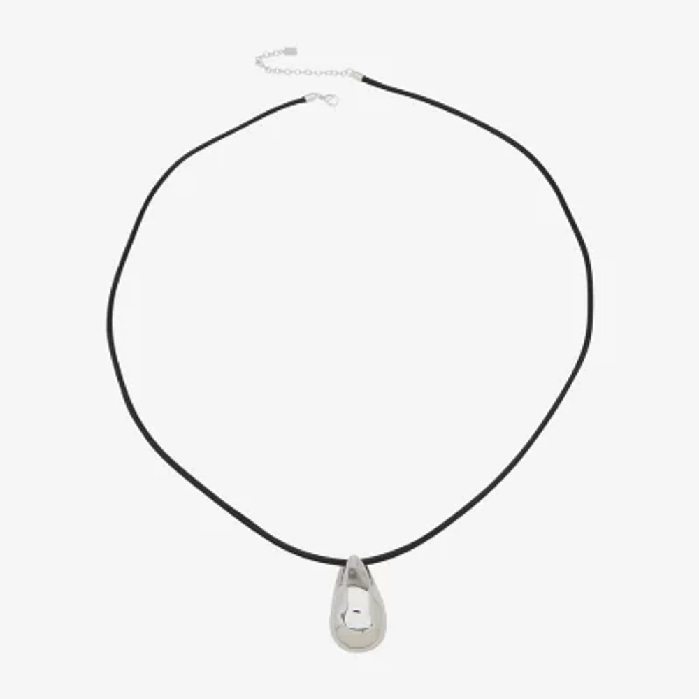 Worthington Silver Tone & Black Cord Womens 34 Inch Pendant Necklace