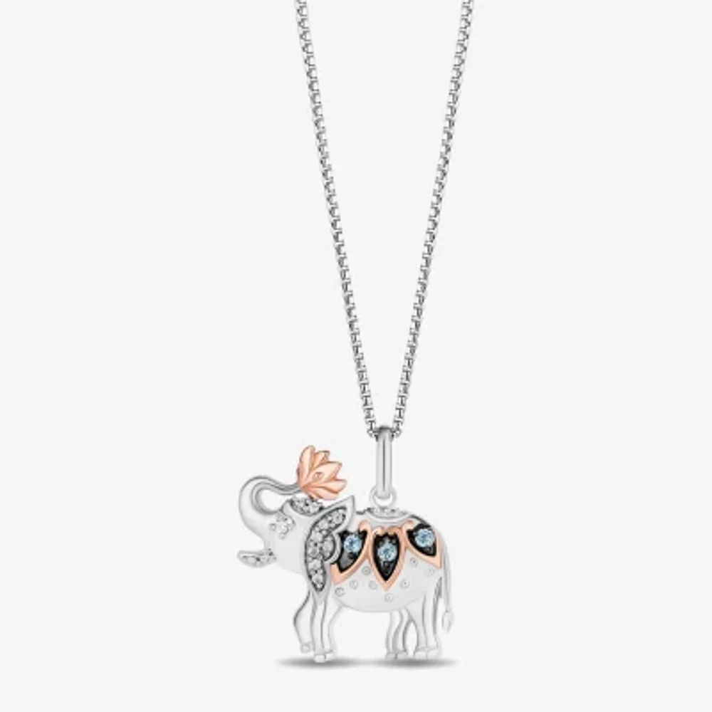 Enchanted Disney Fine Jewelry Womens Diamond Accent Genuine Blue Topaz 14K Rose Gold Over Silver Sterling Silver 18 Inch Pendant Necklace